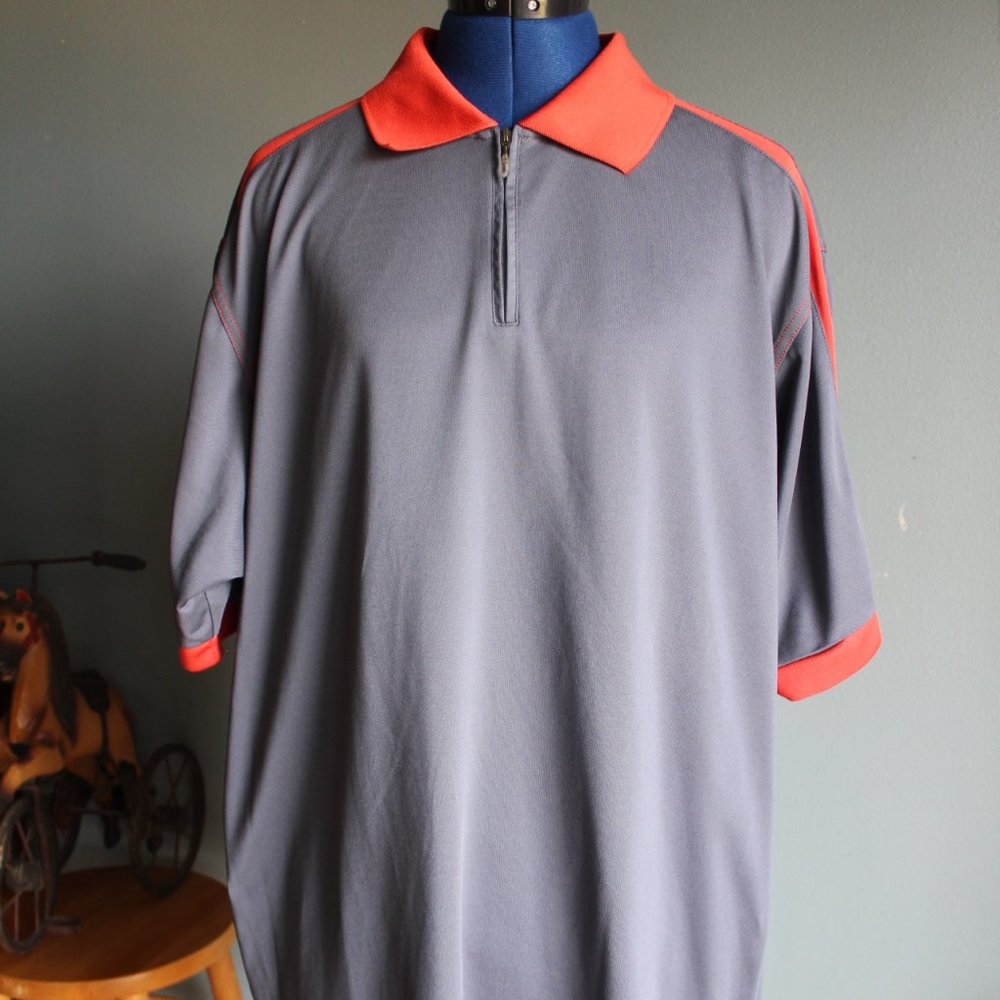 Blue/Red Short Sleeve Zip Polo Shirt ~L~